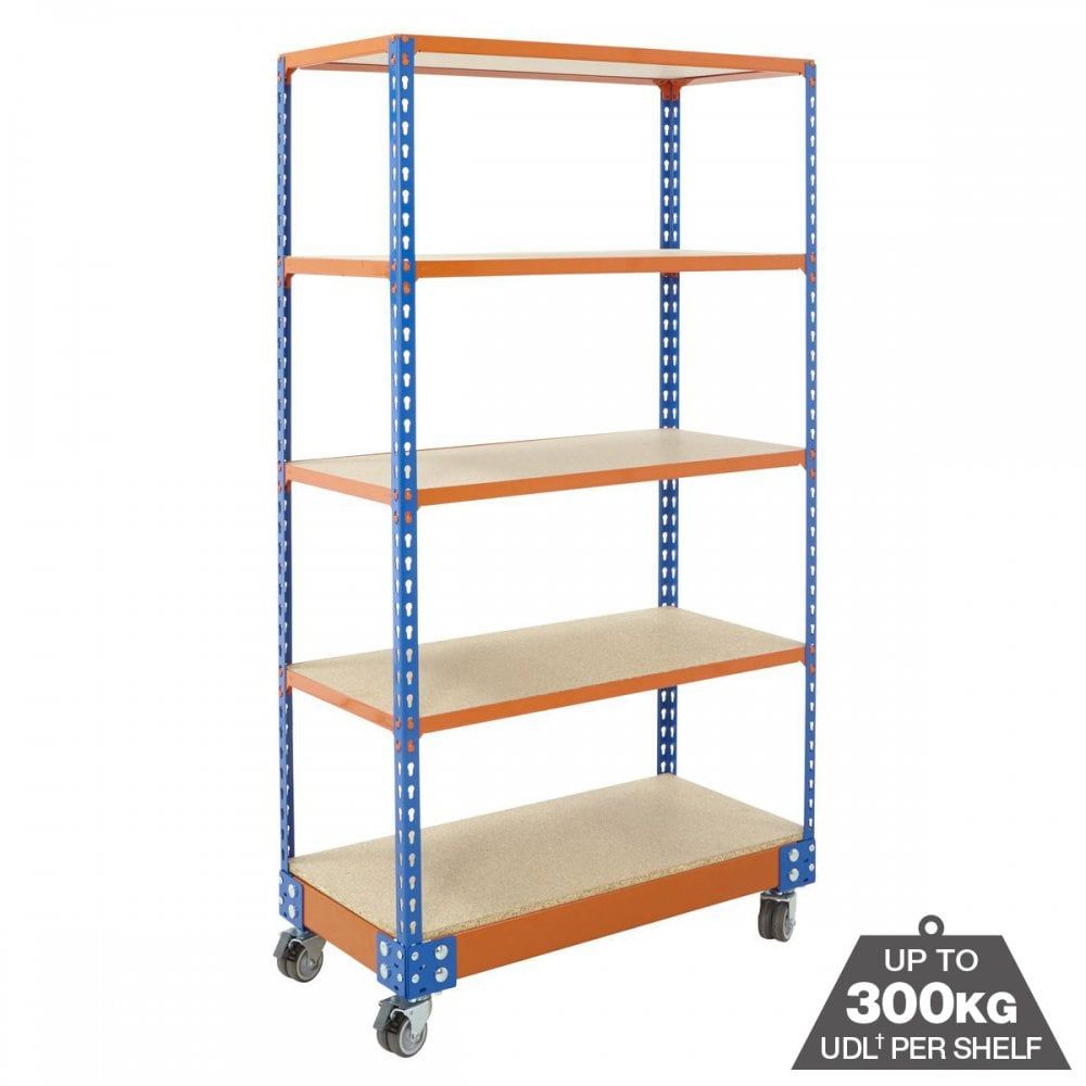 Industrial 300kg Mobile Chipboard Shelving 5 Level
