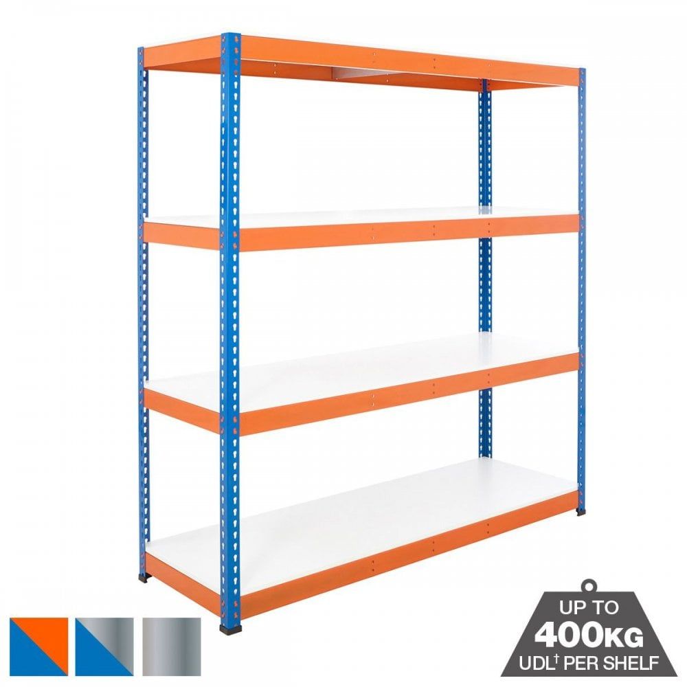 Heavy Duty 400kg Boltless Melamine Shelving 4 Level