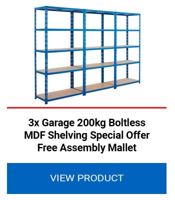 3x Garage 200kg Boltless MDF Shelving Special Offer Free Assembly Mallet